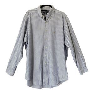 Ralph Lauren Men’s Blue White Striped 100% Yarmouth Cotton Button Down Shirt